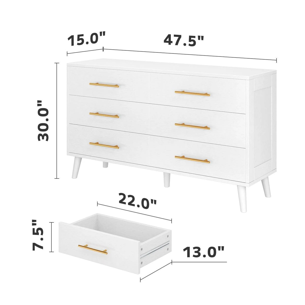 White 6 Drawer Wood Dresser B5252