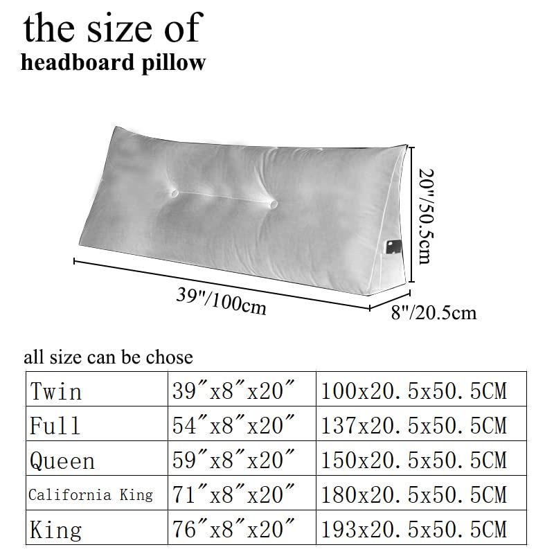 Gray Full Size Wedge Headboard Pillow with Removable Cover A1112