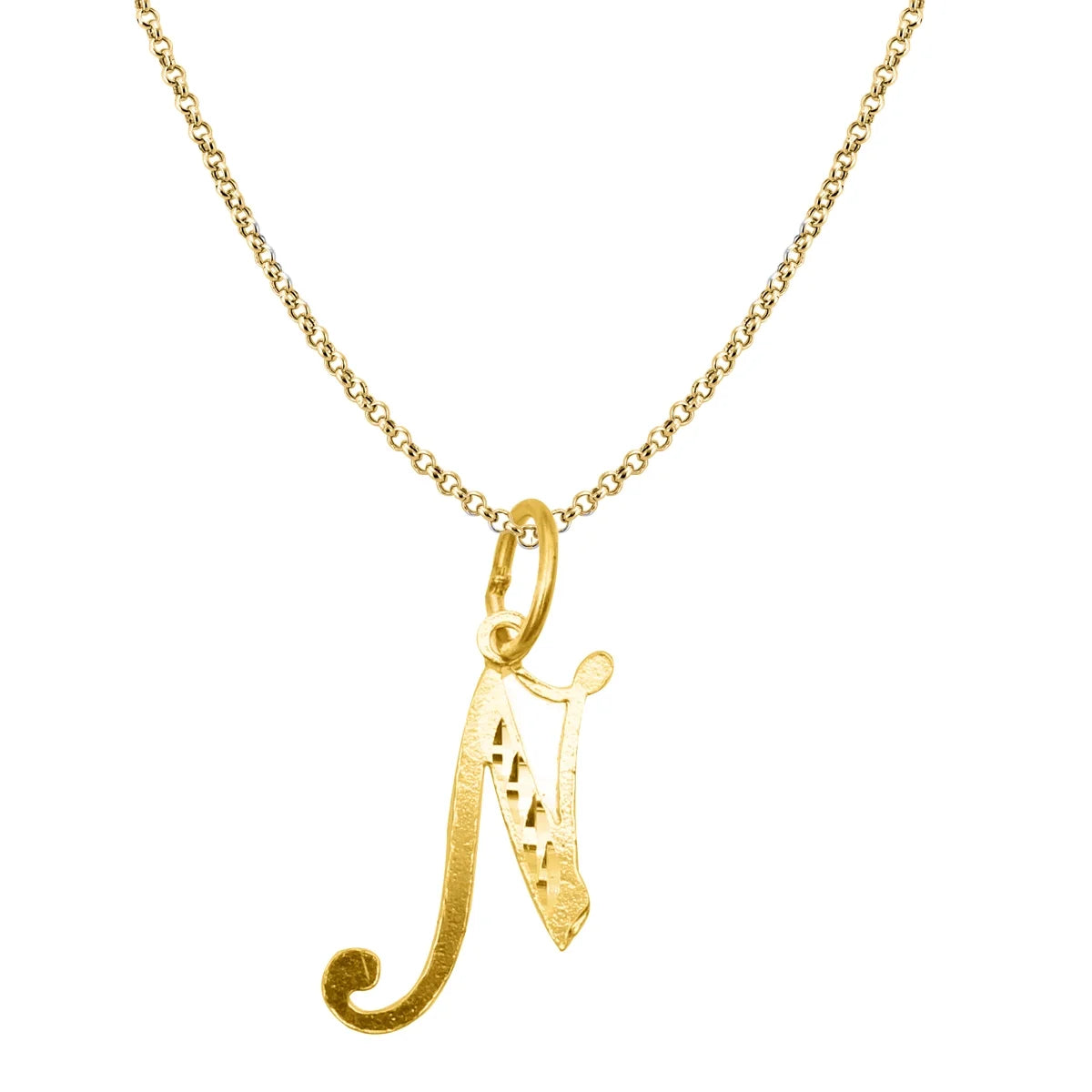 14K Yellow Gold Diamond-Cut Initial Pendant Necklace with 16" Chain N155
