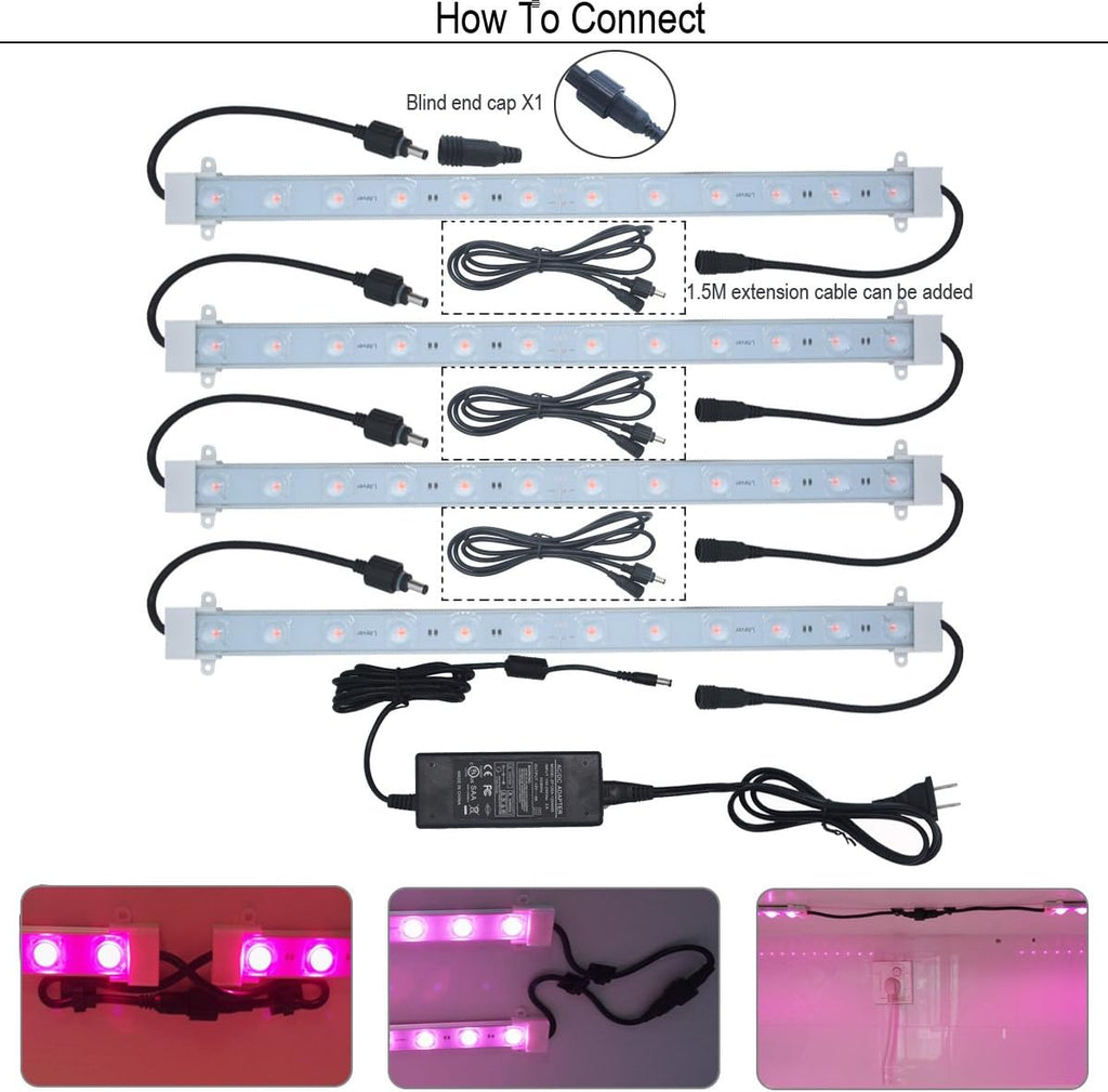 4 pcs 16 Inches LED Grow Light Strips with Extension Cables C96045