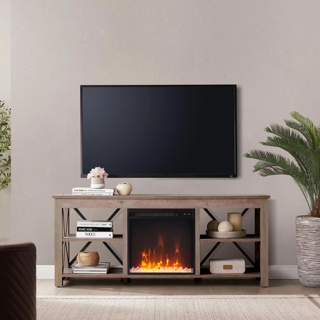 White Oak Electric Fireplace TV Stand with 2 Doors G30503