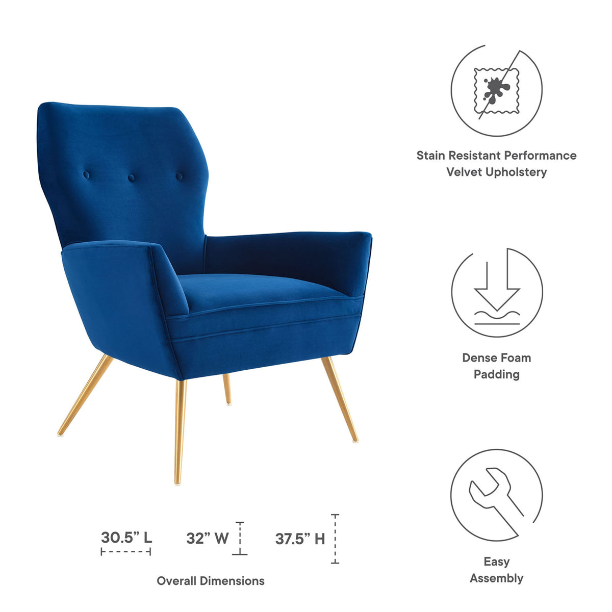 Navy/Gold Tufted Performance Velvet Armchair S946044