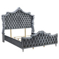 Gray Velvet Upholstered Eastern King Bed F743541