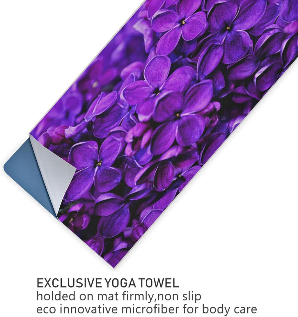 Lilac Purple Floral Non Slip Yoga Towel 73x 27 Inch with Storage Bag B927
