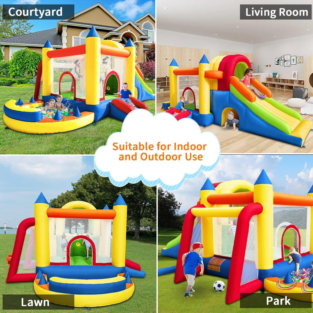 8 in 1 Large Inflatable Bounce Castle with Blower and Two Slides O85238