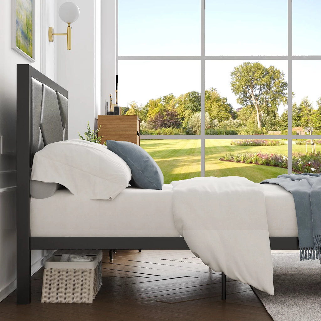 Twin Size Bed Frame with Leather Upholstered Headboard K4611