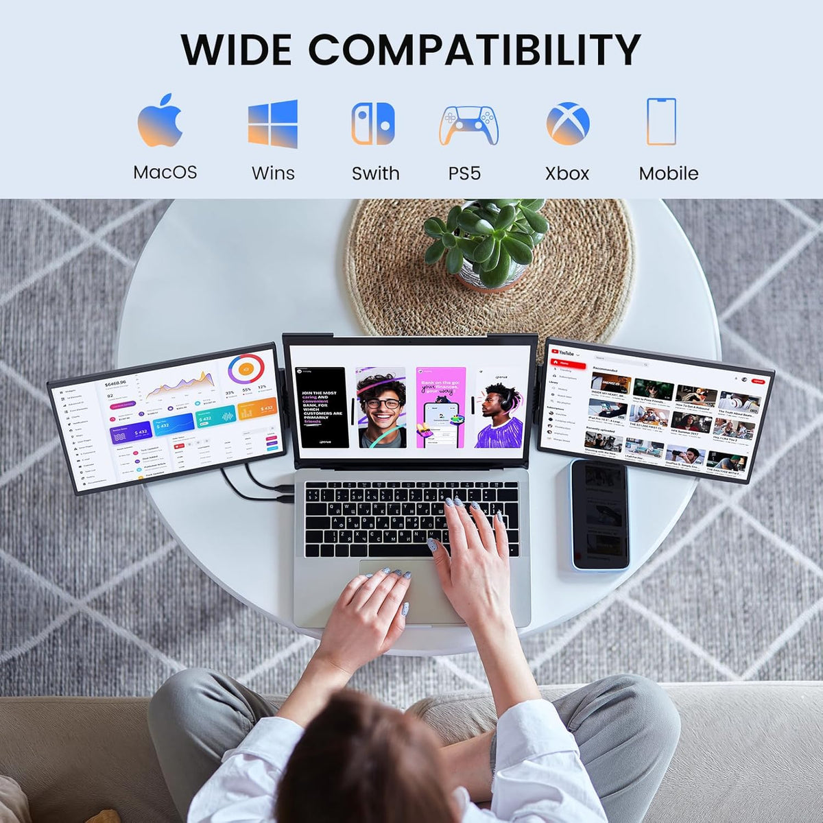 14" FHD 1200P Triple Detachable Laptop Monitor X567