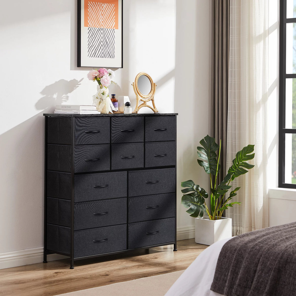 Black Gray 12 Drawer Dresser Tower Unit R909158