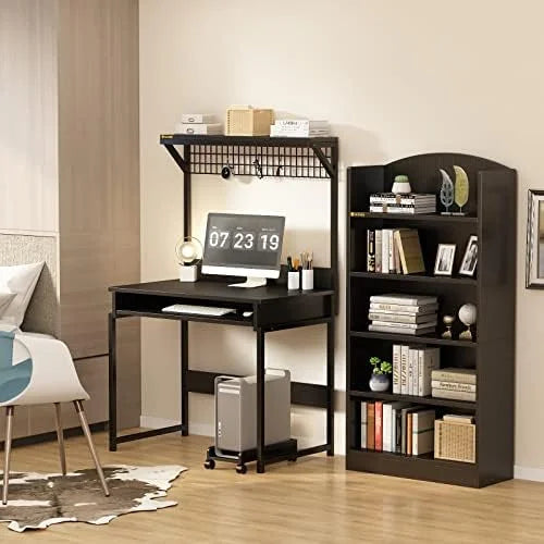 51 Inch Computer Desk with Metal Legs and Upper Shelves A787369