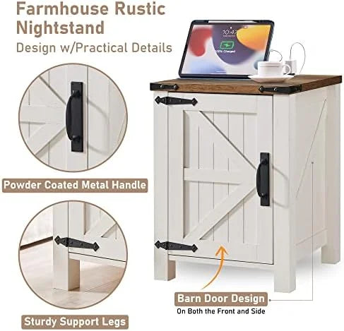 18 Inch Farmhouse End Table with Charging Station C74644