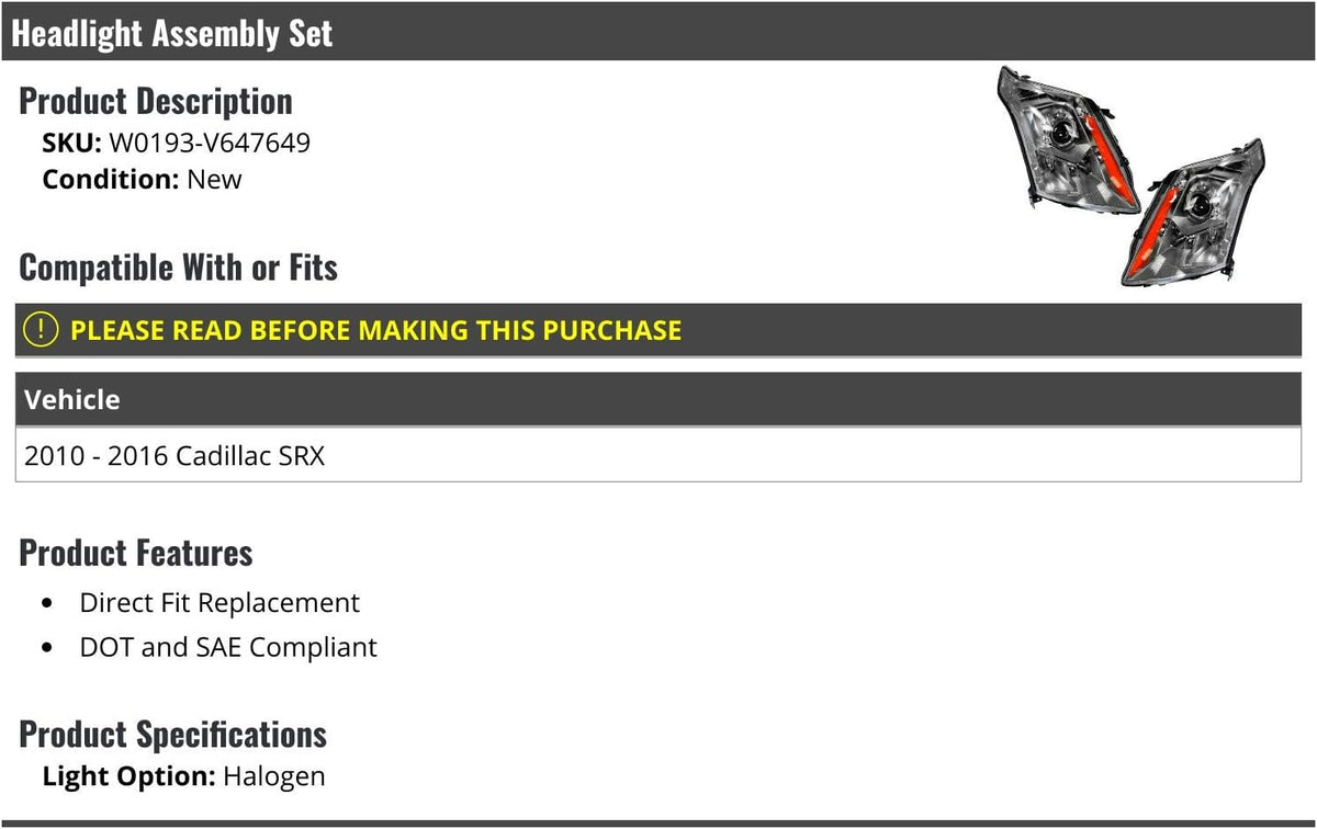Headlight Assembly Set of 2 G564
