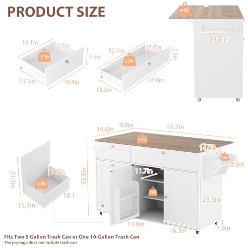White Rolling Kitchen Island with Drop Leaf and Power Outlet I893