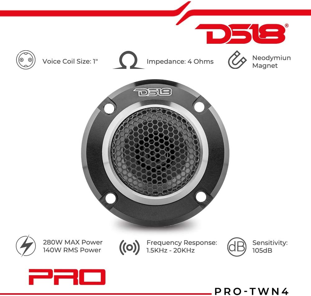 1" 140W RMS 4 Ohms Neodymium Super Bullet Tweeter with Built in Crossover, Pack of 2 F227