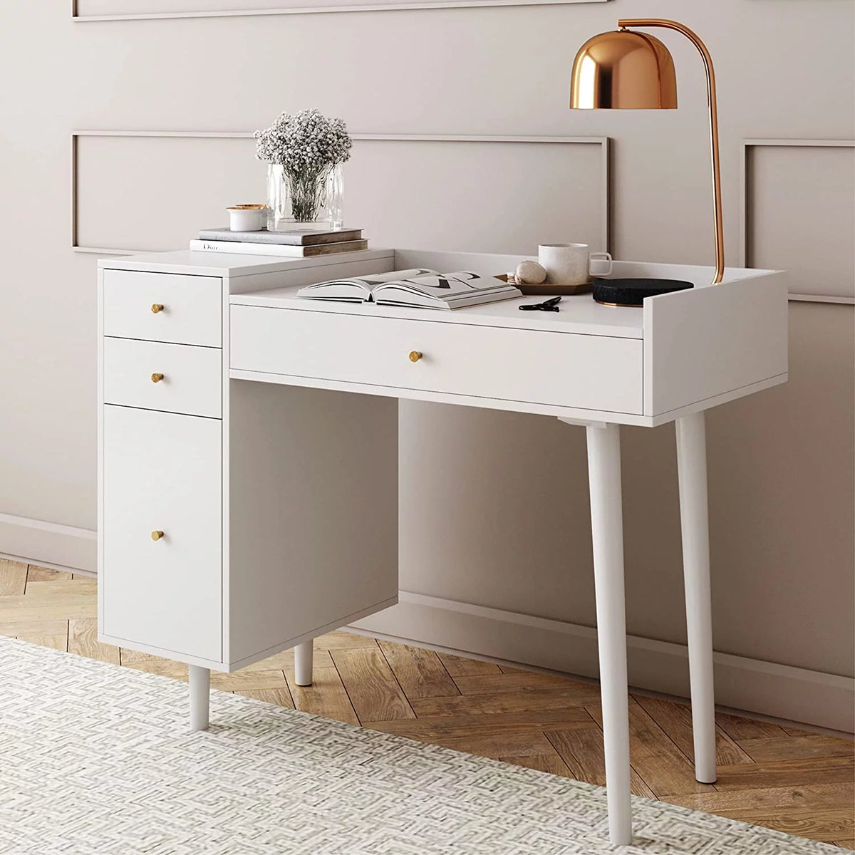 White 4 Drawer Vanity Dressing Table P3793