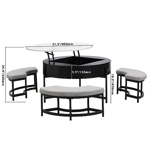 Lift-Top Coffee Table with Hidden Storage and Ottoman R5507