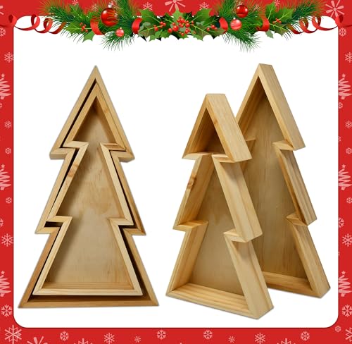 Wooden Christmas Tree Trays Set of 2 E234