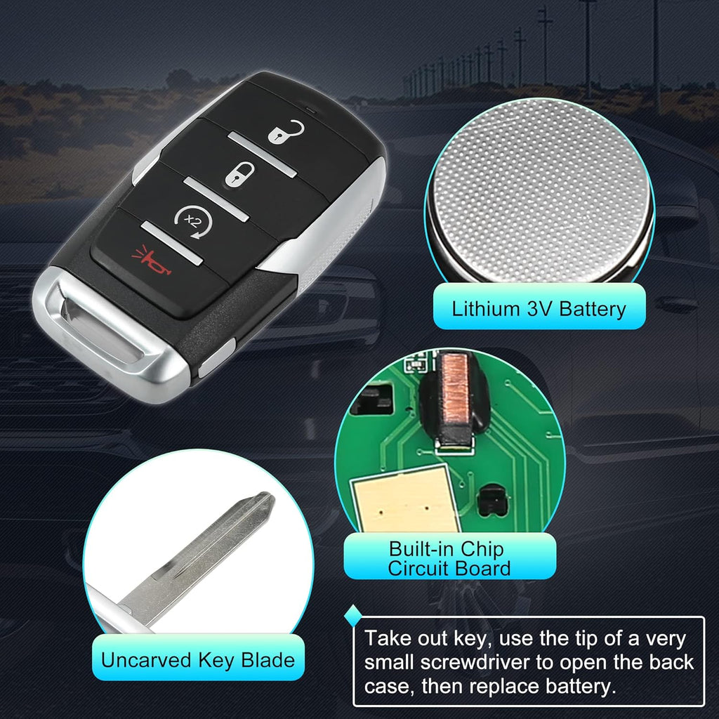 Replacement Keyless Entry Remote Car Key Fob 4 Buttons with Door Key X848