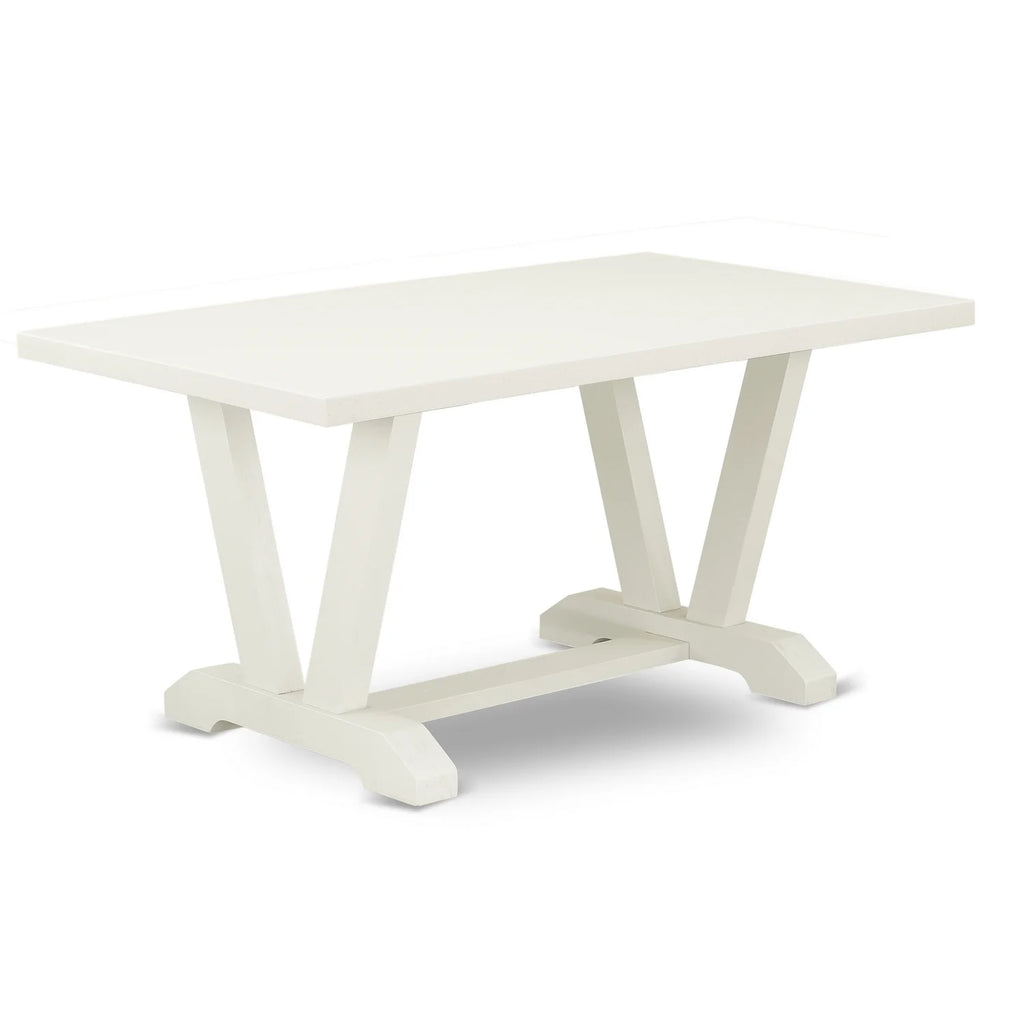 5 Pc Rectangular Dining Table and 4 Parson Chairs Linen White I922389