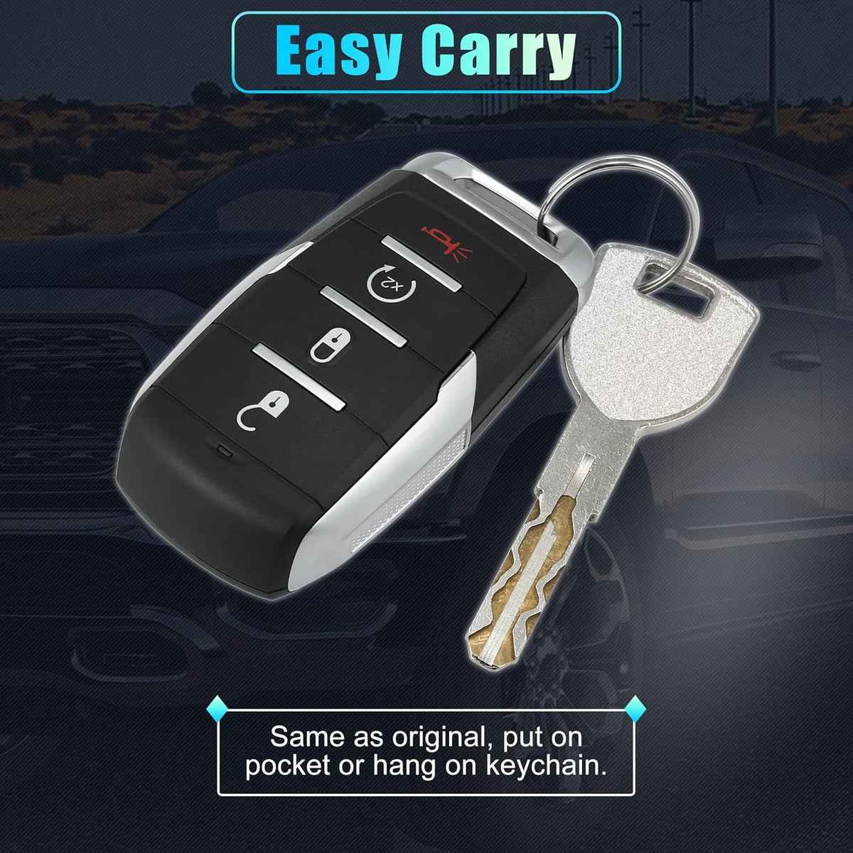 Replacement Keyless Entry Remote Car Key Fob 4 Buttons with Door Key X848