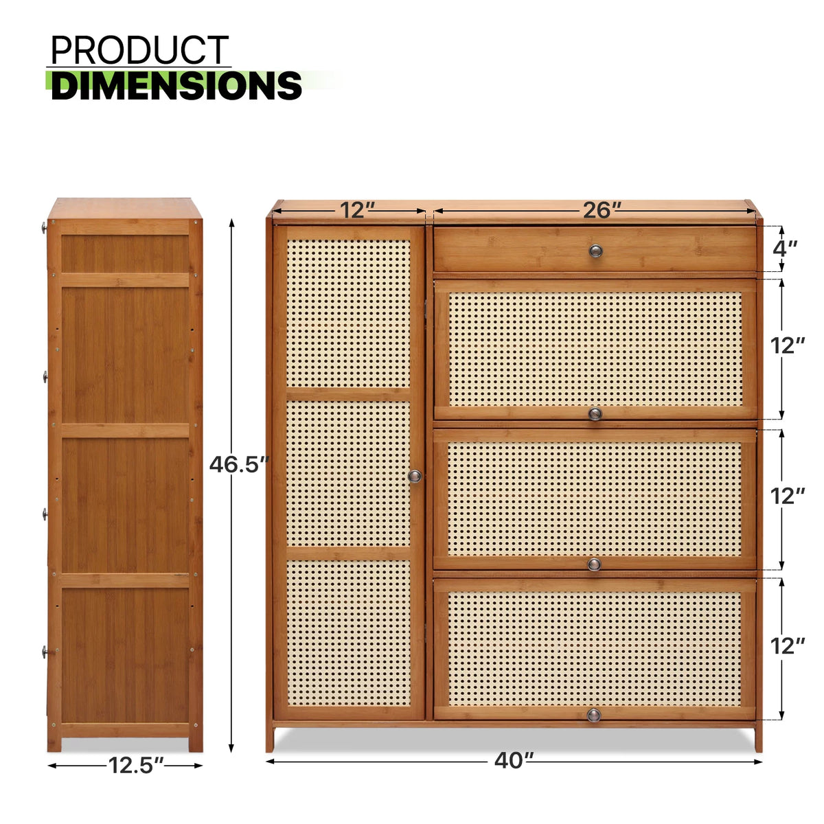 Bamboo 28 Pairs 6 Shelves Shoe Storage Cabinet with 4 Rattan Doors U355299