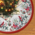 Christmas Tree Skirt 36 Inches Red Poinsettia Floral Holly Leaves White P4512