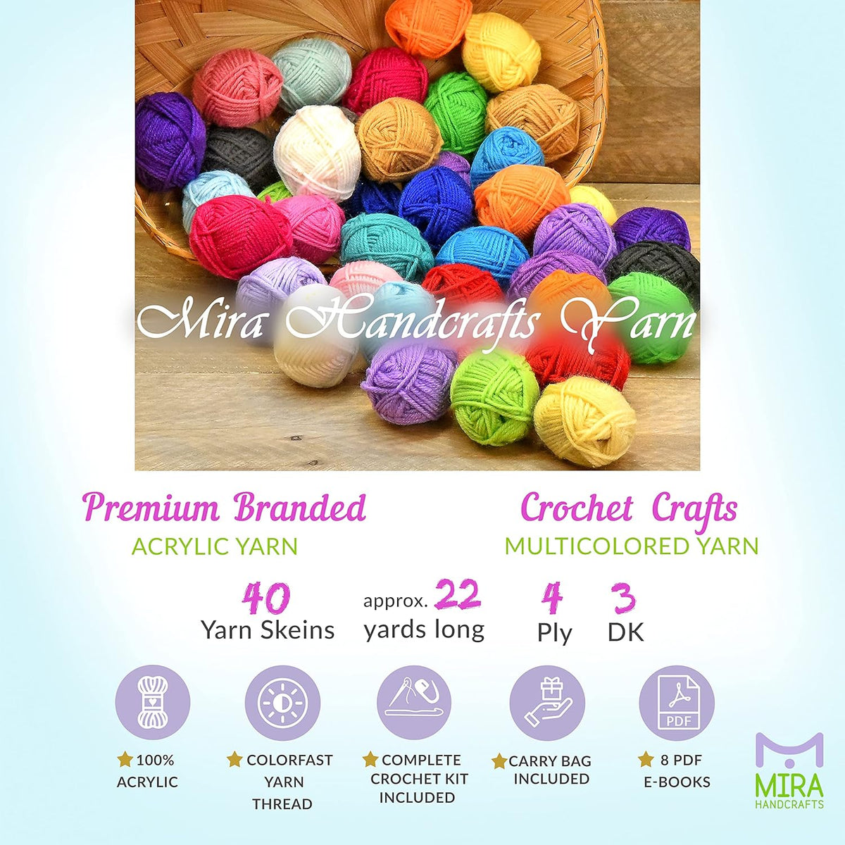 40 Colorful Acrylic Yarn Kit with 875 Yards N8372
