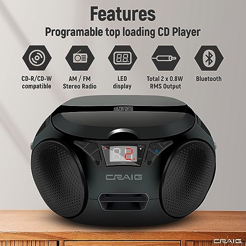 Portable Top-Loading Stereo CD Boombox with AM/FM Radio Bluetooth Y212459