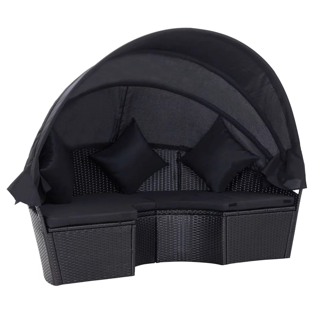 Patio Bed with Canopy Poly Rattan Black M48528