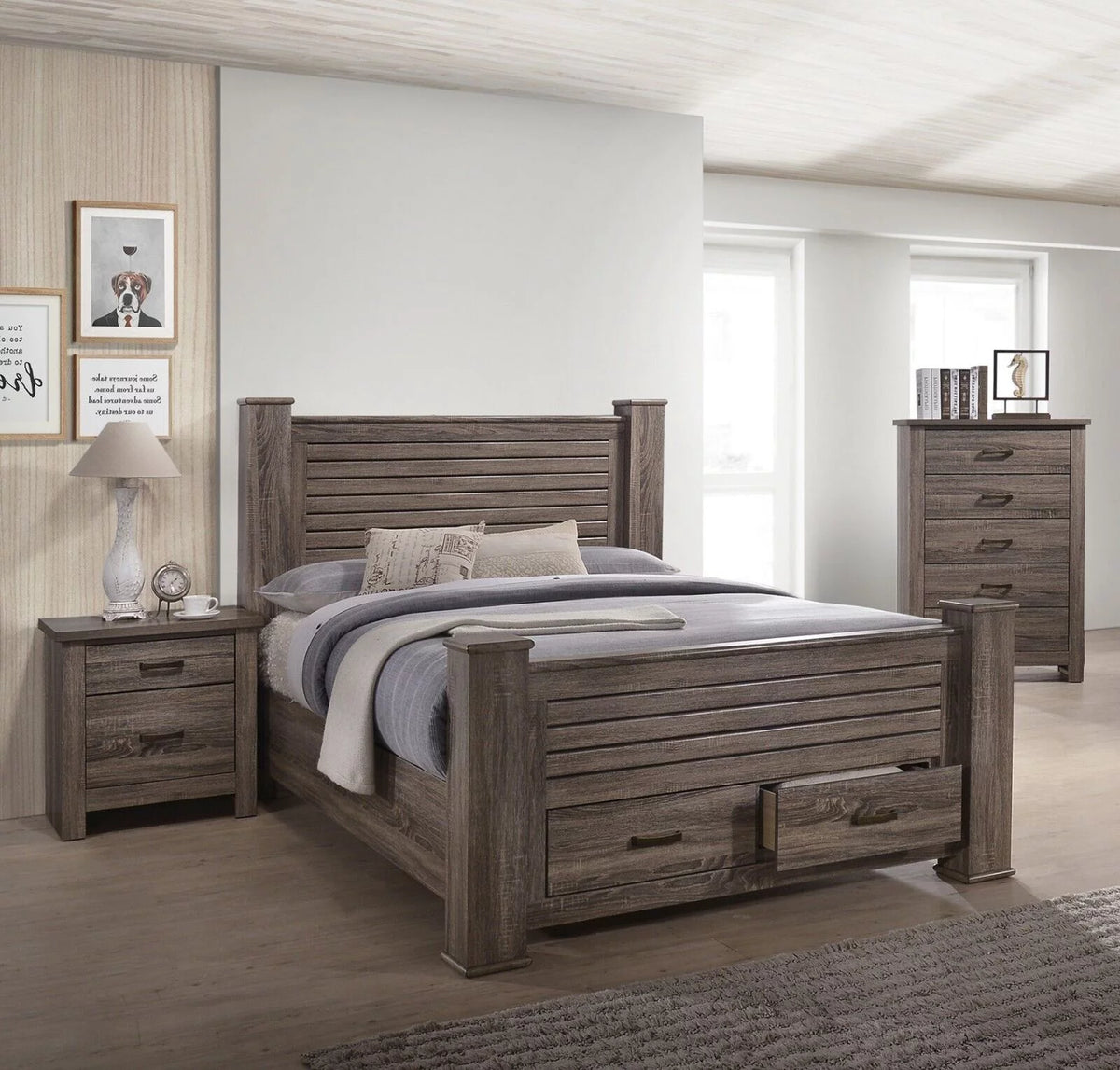 King Size Storage Drawers Wooden Bed U645850