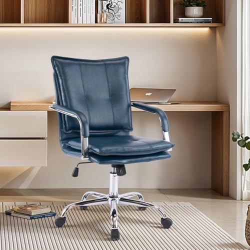 Brown Leather Ergonomic Office Chair with Arms Y851310