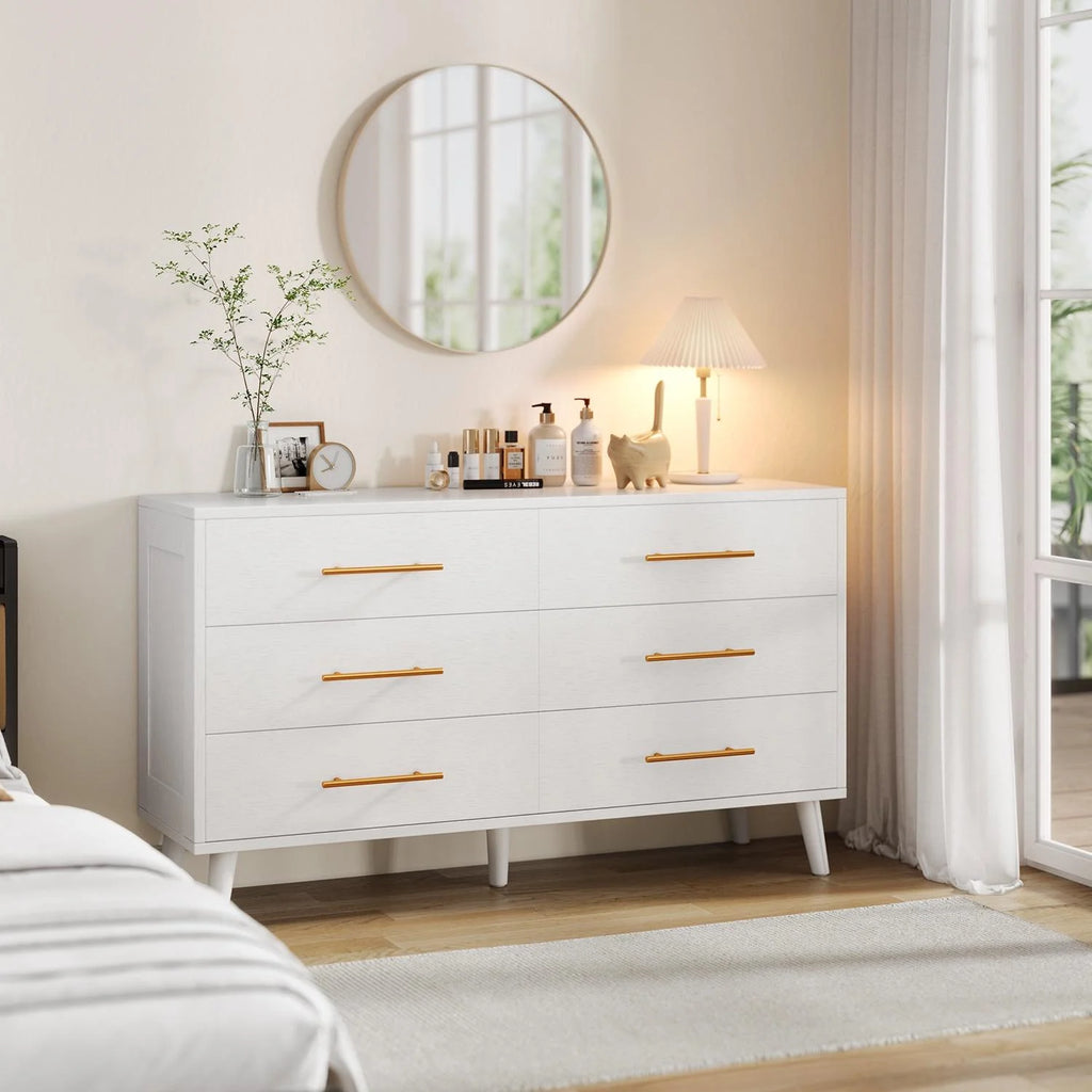 White 6 Drawer Wood Dresser B5252