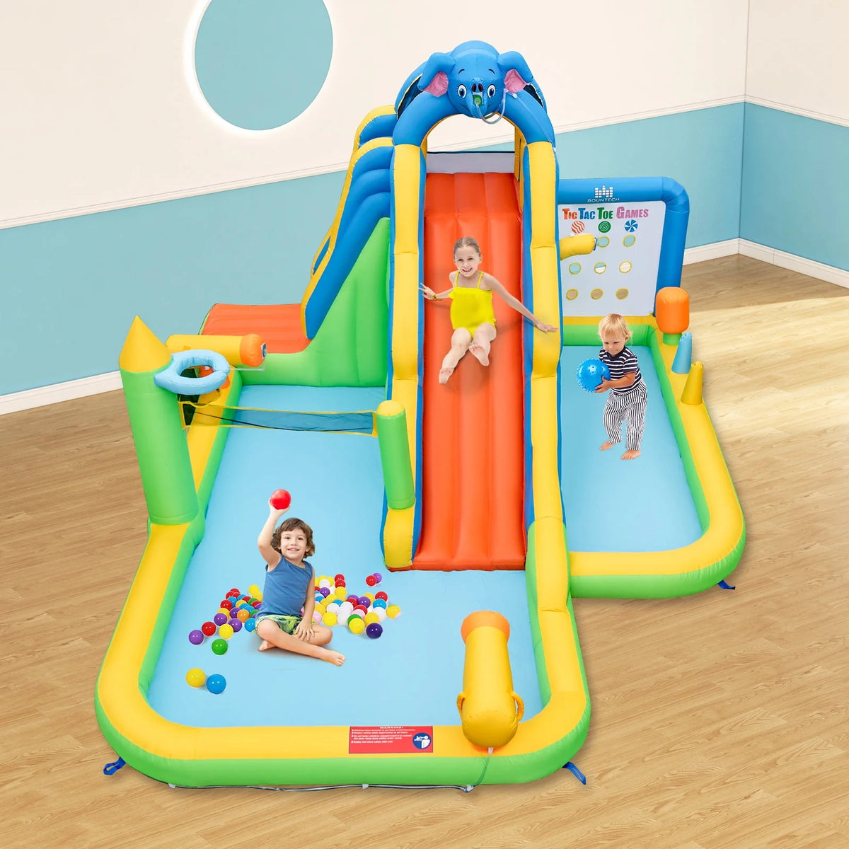 Inflatable Water Slide 9-in-1 Water Park with Splash Pool Q35738