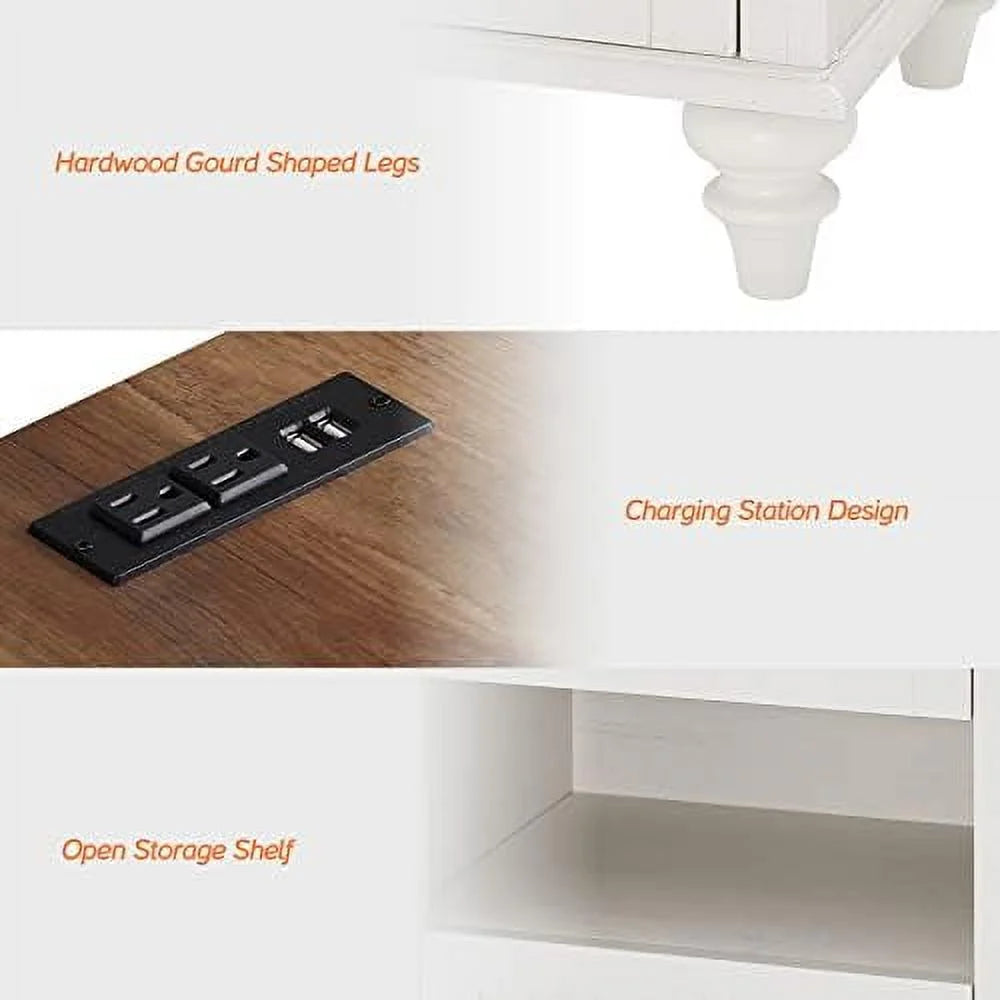 Farmhouse End Tables with Charging Station 2 Drawers Oak S877