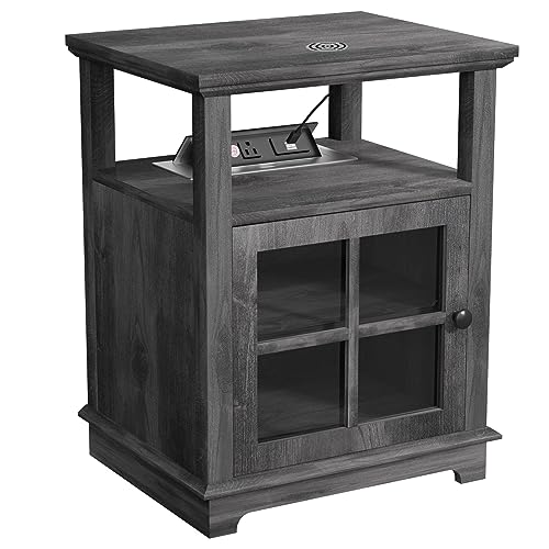 White Nightstand with Charging Station and Adjustable Shelf O9785