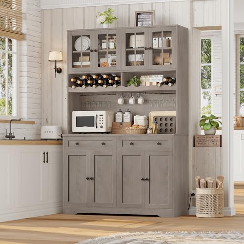 75.4" Tall White Kitchen Pantry Cabinet with Glass Doors and Drawers S9535