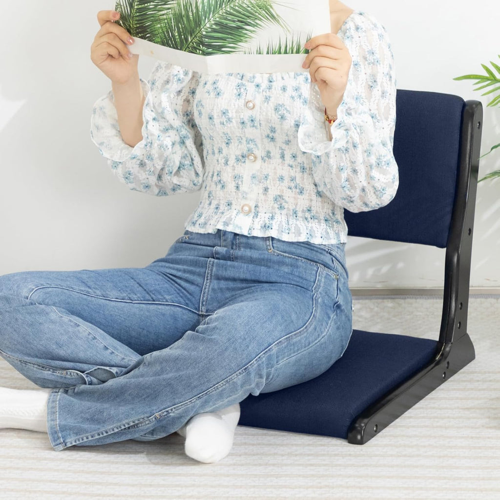 Dark Blue Upholstered Foldable Floor Chair A2120