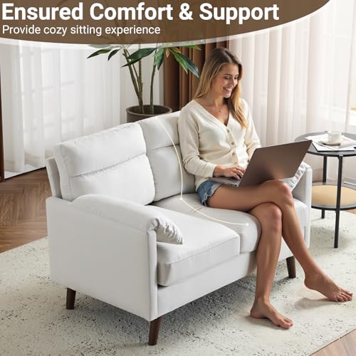 Beige Mini Loveseat Sofa with Suede Nap Upholstery P64347