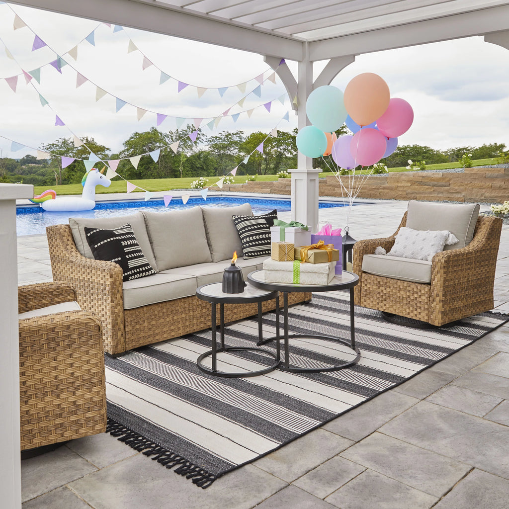 3-Piece Sofa & Nesting Table Set with Patio Cover J874