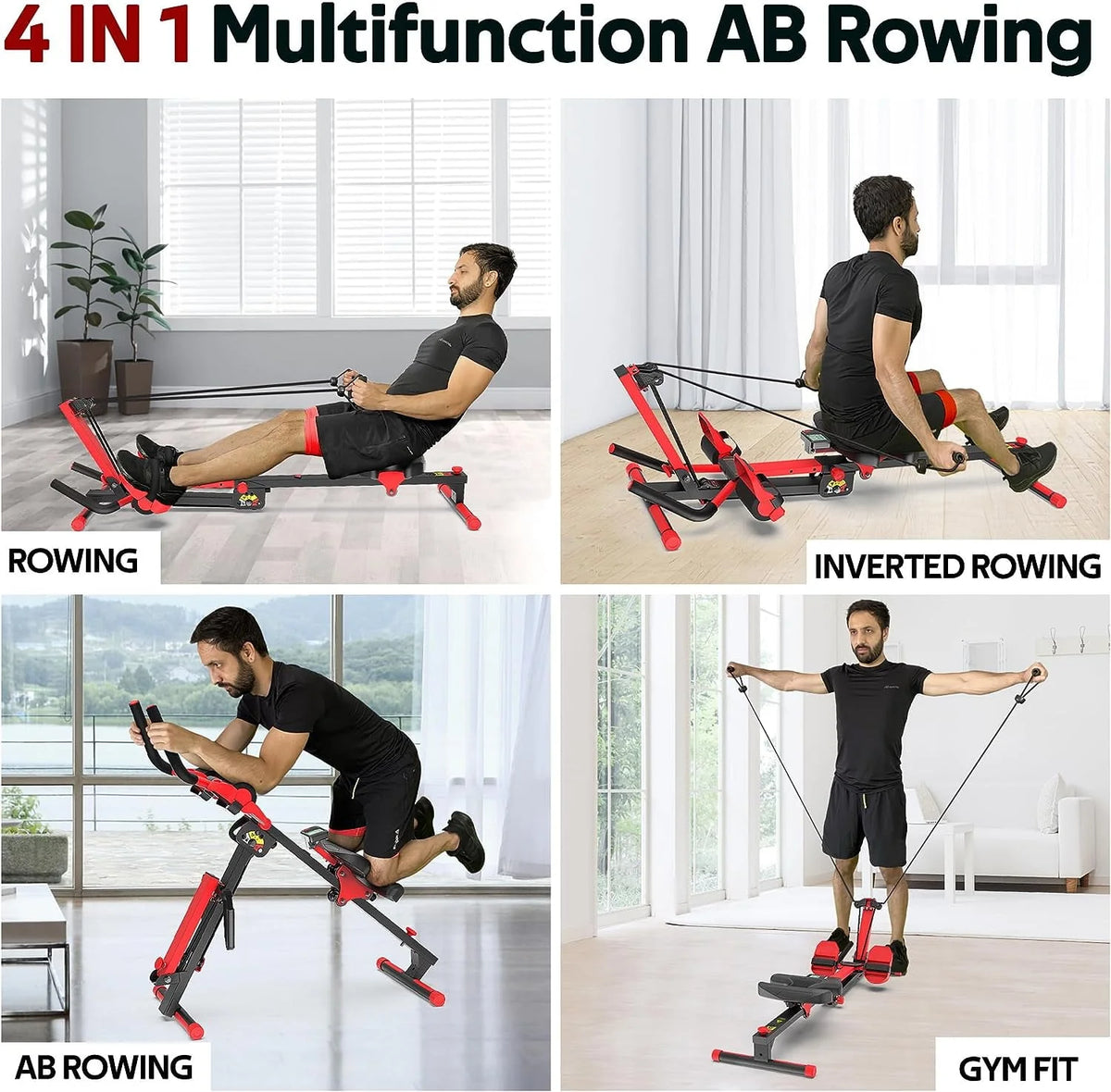 4 in 1 Rowing Machine with Adjustable Resistance Bands E565337
