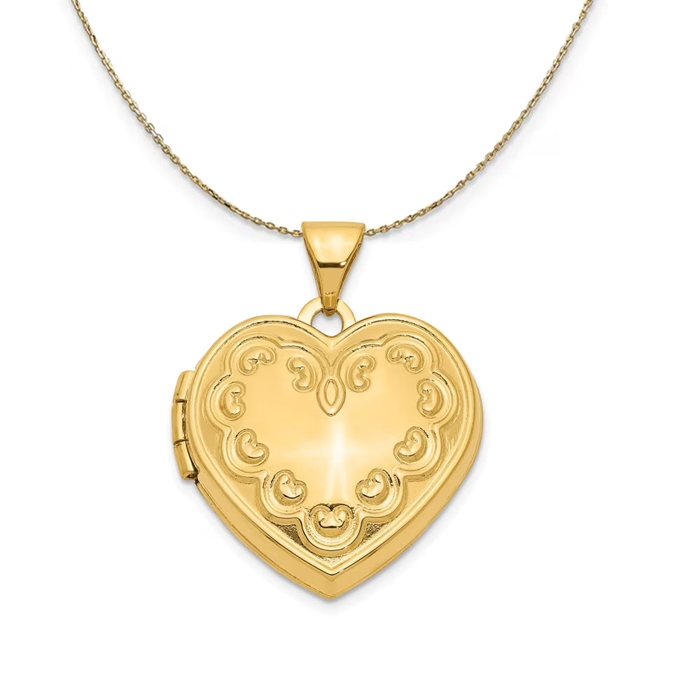 14k Yellow Gold Domed Heart Locket Necklace U6568