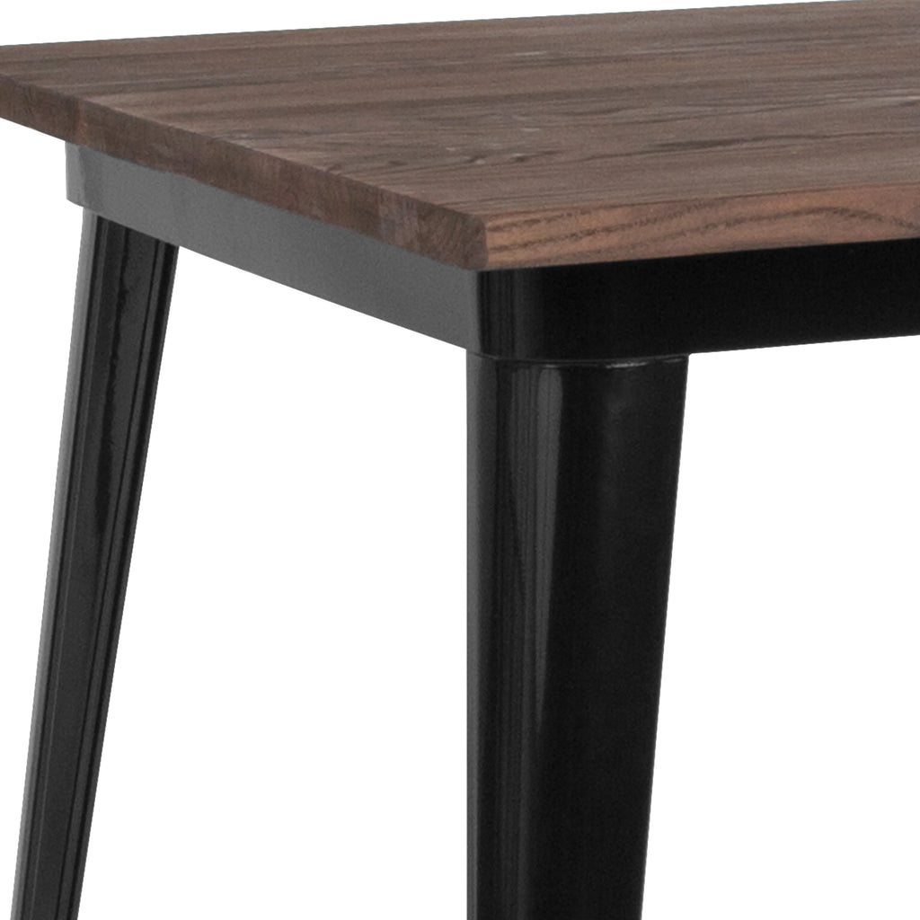 31.5" Square Black Metal Bar Height Table with Walnut Rustic Wood Top P4169