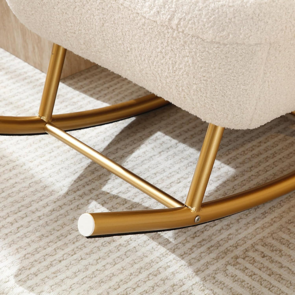 Beige Sherpa Fabric Rocking Chair with Gold Metal Frame H8678