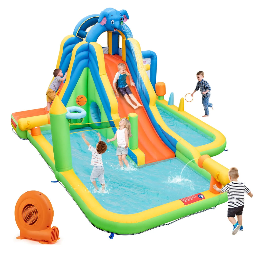Inflatable Water Slide 9-in-1 Water Park with Splash Pool Q35738