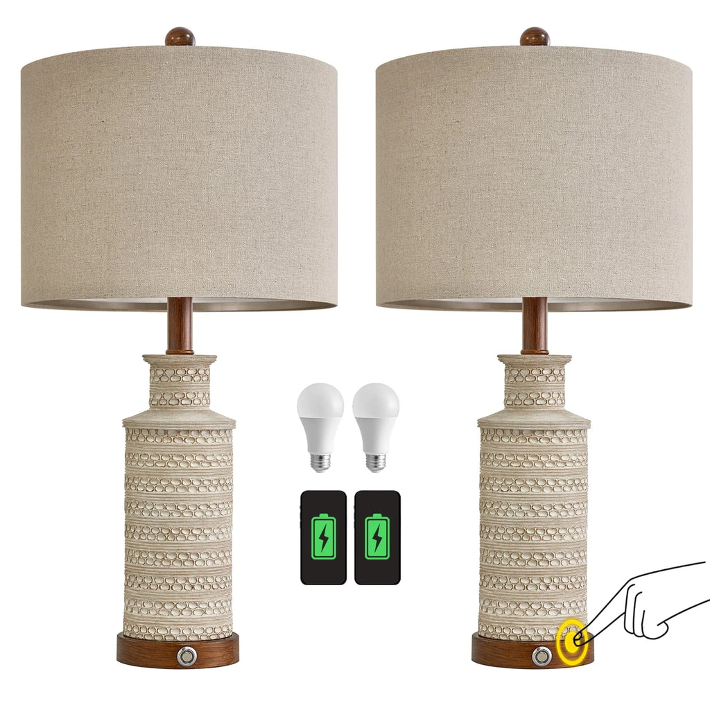 3 Way Dimmable Table Lamp Set of 2 with USB Ports H74914