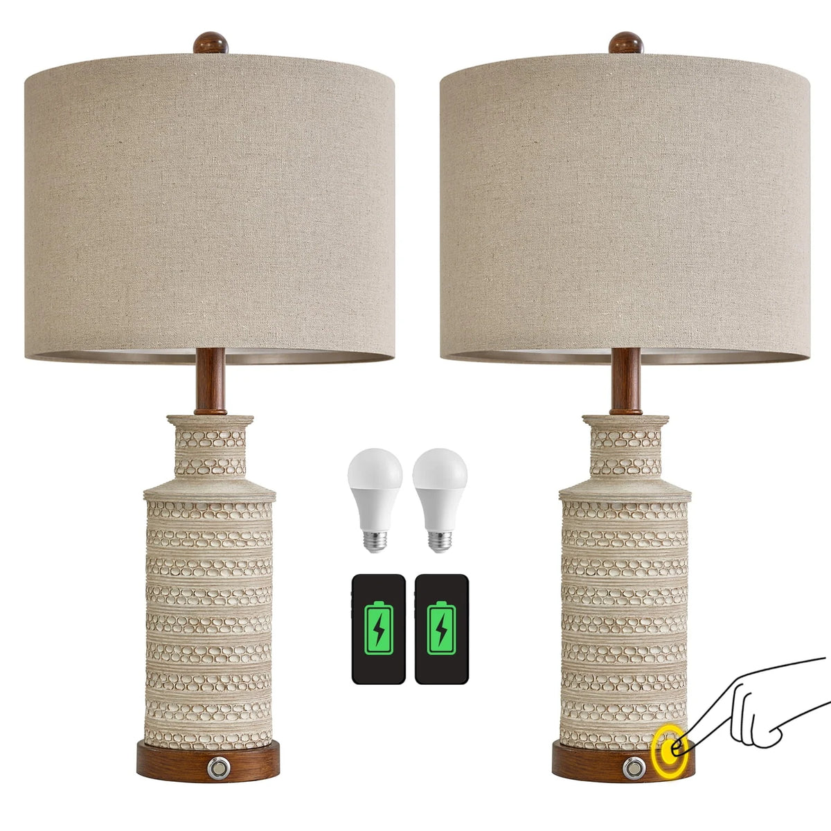 3 Way Dimmable Table Lamp Set of 2 with USB Ports H74914