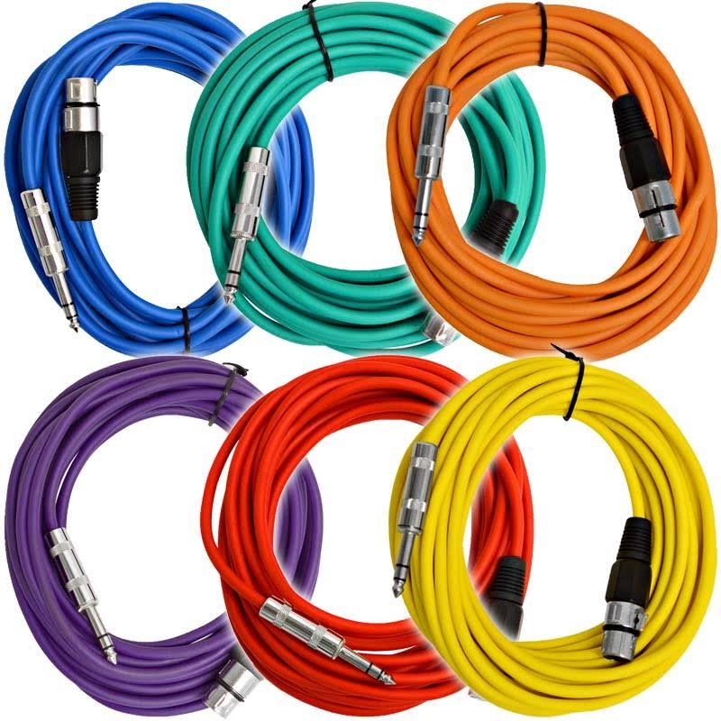 6 Pack of 25 ft XLR Female to 1/4" TRS Patch Cable J3696