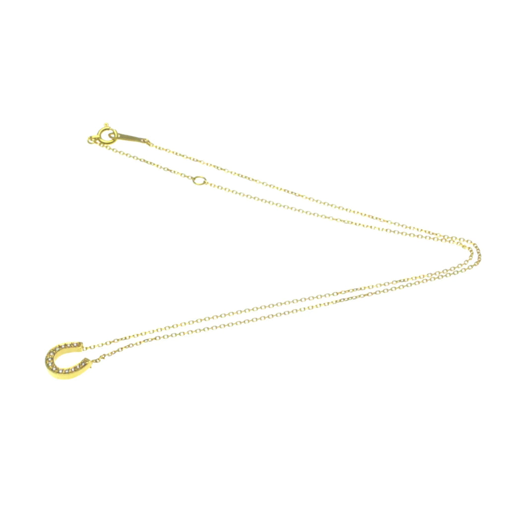 18K Yellow Gold Horseshoe Diamond Pendant Necklace K717518