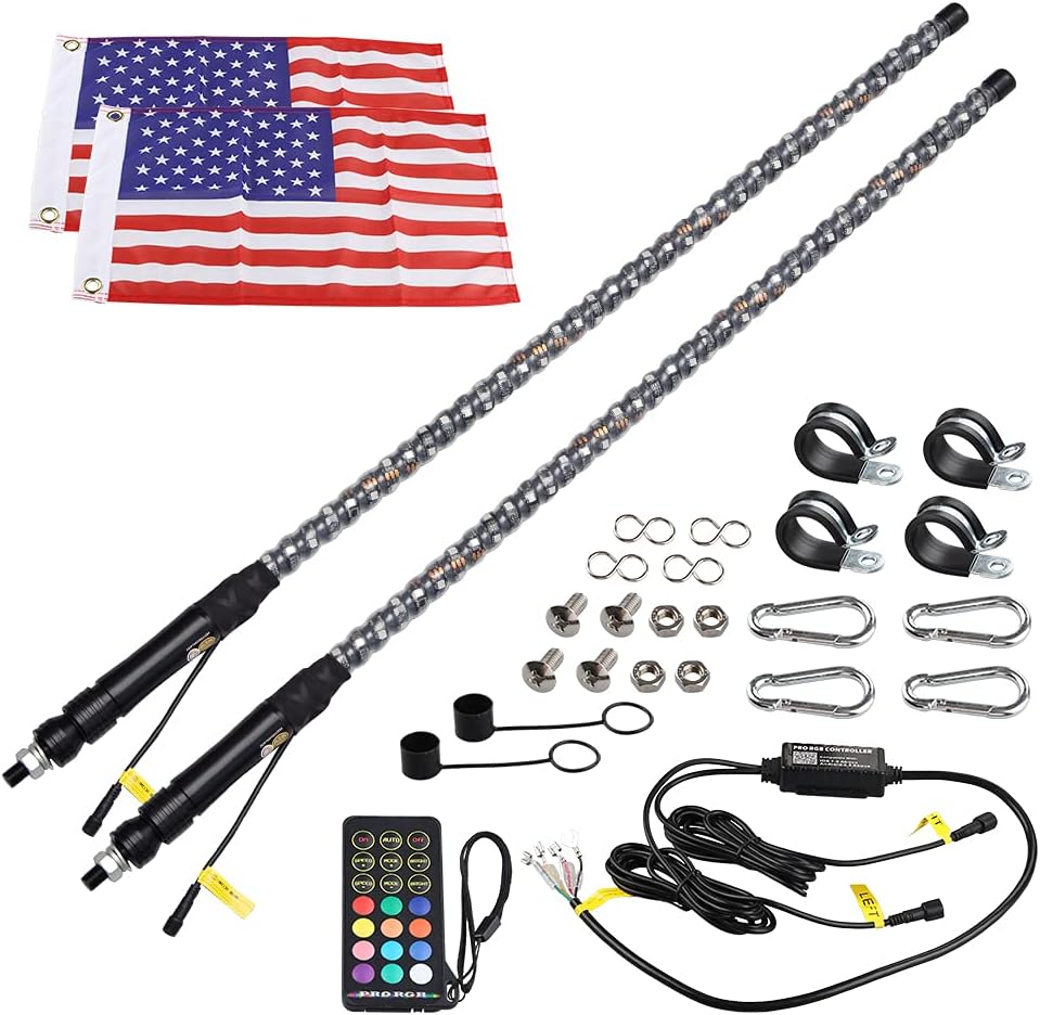 2pc 3ft LED Whip Lights RGB Spiral Whip Lights with Remote Control I8068
