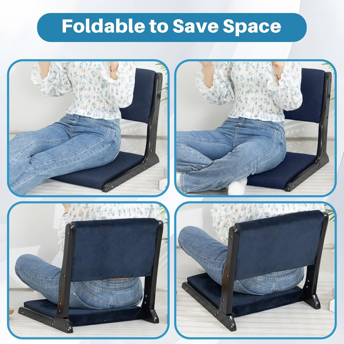 Dark Blue Upholstered Foldable Floor Chair A2120