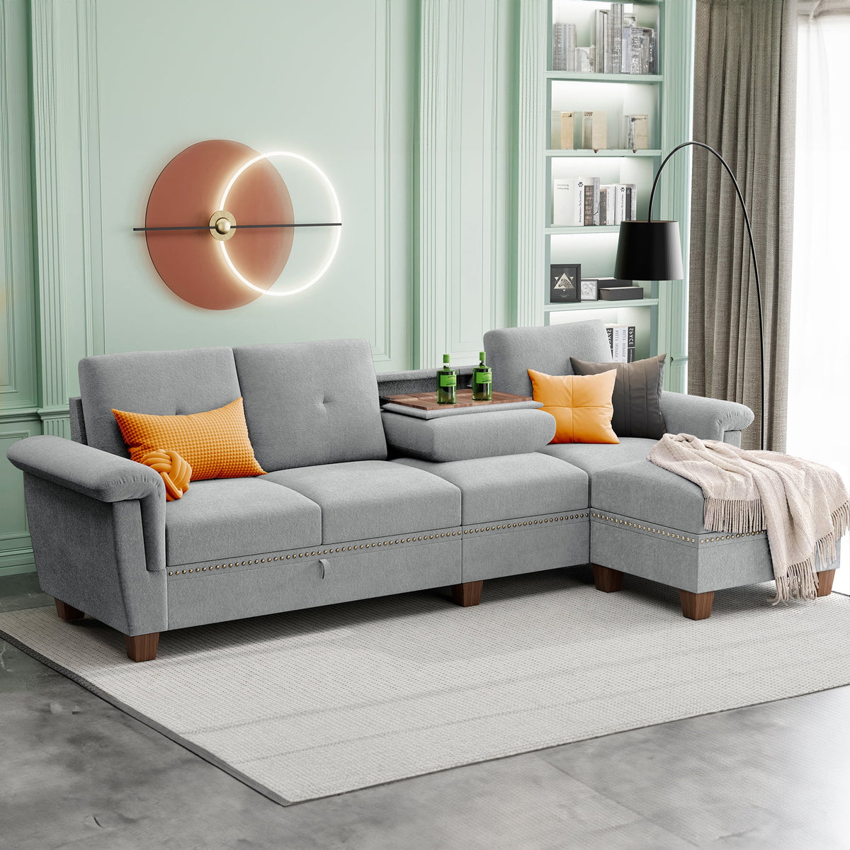 Dark Grey L Shaped Sectional Sofa with Storage Chaise P711047